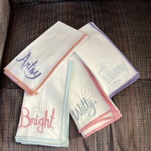 Embroidered napkin set artsy bright witty funny